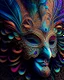 Placeholder: centered detailed venetian mask, vibrant peacock, intricate, elegant, highly detailed, digital painting, smooth, sharp focus, illustration, illuminated lines, outrun, vaporware, intricate venetian patterns