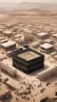 Placeholder: A picture of the Kaaba surrounded by small houses, desert, and people working in trade