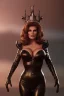 Placeholder: Raquel Welch as evil queen in black leather gown, angry, busty, curvey, cleavage, unreal 5, octane render,cinema4d, dynamic lighting, dramatic lighting, 4k, redshift render, highly detailed, hyper realistic