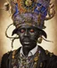 Placeholder: portrait de Papa Legba, roi des zombies , baron samedi, prince des ténèbres, marchand d'âmes, vaudou haïtien , avec chapeau haut de forme, caricature, halo d'énergie autour de lui, très coloré, très détaillé, très intriqué, très réaliste, très précis, angle parfait, reflets discrets, magnifique,majestueux, royal, arrière plan nuit étoilé , hdr, 16k, octane effect, unreal engine, cinema 4d