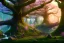 Placeholder: Immersive​ fantasy elven town in the deep forest with ancient elder tree beautiful blossom nature river 4k full hd