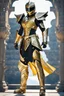 Placeholder: Full body photography,front_view,power ranger looking at viewer,traditional dress ornaments mechanical_armor,intricate armor, delicate golden filigree, intricate filigree, black metalic parts, detailed part,desert background, dynamic lighting