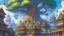 Placeholder: Highly detailed painted anime final fantasy artwork style, Giant tree, gorgeous shiny crystal tree Yggdrasil, at the bottom medieval fantasy city