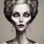 Placeholder: extrem tim burton style of old cruel lady stepmother, sharp focus