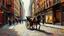 Placeholder: An oil painting of a New York City cobblestone street with a elegant horse and carriage in 1880, with vibrant colors and masterful brushstrokes reminiscent of Dutch Golden Age painting. The scene captures the stillness of the moment and the energy of a bustling community, with Baroque lighting techniques enhancing the textures and depth.