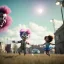 Placeholder: Ultra realistic circus scene. Sweet hair monster and Child’s playing, smile, happy, color bubbles, smooth color, waist up view, Wes Anderson style, dark ambient, highly detailed, concept art, unreal engine 5, god rays, ray tracing, RTX, lumen lighting, ultra detail, volumetric lighting, 3d, finely drawn, high definition, high resolution.