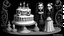 Placeholder: draw a birthday cake with logo number 23 or one candle 23 .Insanely detailed Addams Family movie still with Barbie dolls, art by tim burton