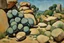 Placeholder: blue sky, rocks, sci-fi, mountains, vegetations, friedrich eckenfelder, paul cezanne, and henry luyten impressionism paintings