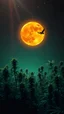 Placeholder: Orange moon landscape on green planet, space meteorites, stars in the night sky, fantasy plants on theof marijuana trees split toning effect, subsurface gaussian scattering, dark fantasy, dark botany, photorealistic image, ultra-details, Marijuana trees bird flying in to the sun