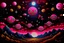 Placeholder: A magenta starry sky with mysterious UFOs designed in Japanese Oni masks painted by Edward Hicks