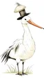 Placeholder: stork in Belarusian traditional straw wide-brimmed hat. sketch