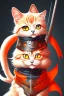 Placeholder: cat 2d, ninja, black fur,full body, orange torn coat,game character, strong, anime, chibi