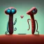 Placeholder: Two cartoonist drawn worms in love, staring at each other, absurdist, retrofuturism, pop art, romantic, gonzo drawing style, beszerk, strange, dune art style