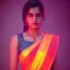 Placeholder: full photo of a girl in saree in dark room with neon light ,hyperrealistic,detailed,8k,cinematic