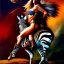 Placeholder: portrait oil on canvas,beautiful busty Female Warrior riding a Zebra, minimal armor,comic book cover, mystical colors,insanely detailed,realistic,intrincate detail,crystal clear eyes,perfectly drawn face, 16k resolution, masterpiece,Simon Bisley,Frank Frazetta,Alex Horley,ARTHUR ADAMS