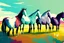 Placeholder: illustration horses of different colors in a field from afar