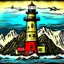 Placeholder: Les Eclaireurs Lighthouse, Ushuaia, Argentina. Vintage-retro art style drawing, not so saturated colors.