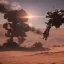 Placeholder: Armored Core machine robot fights another Armored Core fly in the sky in the desert with the ocean where you can see the space in the sky with the twilight on the horizon, 4k resolution