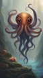 Placeholder: a small, fluffy creature with a round, plump body and long, wavy tentacles, It has bright, glowing eyes that pulse to the beat of the music