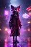 Placeholder: Volumetric fog gremlin fox lights,paradise sacred geometry framed playing card, black, red, spore and purple neon fire cyber punk dancer thief in soaked rain coat shadows boss card in the style of giger and fallout 4 ,,bokeh like f/0.8, tilt-shift lens 8k, high detail, smooth render, down-light, unreal engine