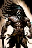 Placeholder: A towering and formidable figure emerged from Indian mythology displaying breathtaking bulges of rippling muscle his long flowing locks cascading like dark waterfalls down his broad back his fierce and menacing visage portraying a seething anger that seemed to smolder like embers within his soul wielding with effortless power a mighty and deadly axe his weapon of choice for rending enemies limb from limb, Fantasy art, Digital painting, Highly detailed, Sharp focus, Intricate, Dark lighting, Tren