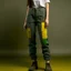 Placeholder: Women model catwalk wearing cargo jeans with patch jellow and green