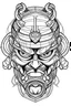 Placeholder: outline art for square samurai tiki mask coloring page for kids, classic manga style, anime style, realistic modern cartoon style, white background, sketch style, only use outline, clean line art, no shadows, clear and well outlined