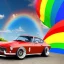 Placeholder: car running above the rainbow