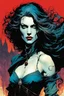 Placeholder: create an ethereal, otherworldly female Ravnos vampire time traveler , in the comic book art style of Mike Mignola, Bill Sienkiewicz, and Jean Giraud Moebius, with highly detailed feminine facial features , finely inked , dramatic natural lighting