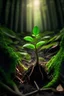 Placeholder: Show me a picture of a green sprout that has just started to grow in a forrest