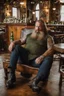 Placeholder: full body shot photography of a burly tired muscular beefy stocky viking tattoed 48 years old, lying down relaxing on a table full of glasses of beer, in irish pub, manly chest, shirtless, hairy torso, dressed wth traditional dress,, long hair, long beard, emotive eyes, big shoulders, ambient occlusions, photorealistic , aerial view