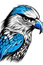 Placeholder: A falcon bird head, blue and white feathers, black outline, graffiti style, simple, minimalist