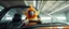 Placeholder: car driving happy 2d fluffy elf parrot ninja in the style of Escher and Giger and Fallout 4, pinhole cam, airbrush 3d rendering, on tv screen:A five-second cinematic single take in a clean industrial presentation hall.