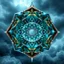 Placeholder: Dynamic hypnotic fractal 3D structures pentagonal Symmetry twisting and morphing between organic and geometric forms , smooth translucent iridescent glass with inner glow and bubbles, varied transparent materials, stormy skies, intense dramatic