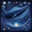 Placeholder: Create an image of a colossal, surreal whale dominating the foreground, blending into a starry night. The whale itself is a deep, cosmic blue with celestial bodies and stardust spiraling within it, suggesting a galaxy. It features intricate patterns and textures that reminisce the surface of a planet. The galaxy is alive with motion, reflecting the light of a super star (blue) that glimmers. The transition is seamless, symbolizing a cosmic fusion of whale and space, hinting at the vast and myste