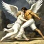 Placeholder: [art by Gustav Rehberger] Jacob wrestling with angel