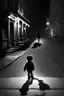 Placeholder: A boy playing on the street at midnight with his shadow