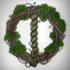 Placeholder: Tattoo design of two ropes forming a wreath. One vine is green and one is brown. There are no leaves on the vines.