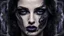 Placeholder: female face collage, around 28 years old, dark hair, non-model face, close-up female portrait, abstract face, surreal vibe, oblique plane, goth style, pale face, dark eyes, reflection in her eye, suggestive image, dark mode, only dark colors, black, dark purple, dark gray, silver, dark blue, blurred dark background, 16:9 size, artistic, dark night, creepy vibe, goth mood, black raven, dark colors, shadow, mystic theme