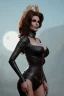 Placeholder: Raquel Welch as evil queen in black leather, leather, busty, cleavage, angry, stern look. character design by cory loftis, fenghua zhong, ryohei hase, ismail inceoglu and ruan jia. unreal engine 5, artistic lighting, highly detailed, photorealistic, fantasy