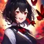 Placeholder: Clear focus, 8k, beautiful lighting, vibrant colors, girl, black hair, short hair, red eyes, red butterflies, laughing, angry,