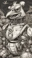 Placeholder: a chicken robot as a poster from a halloween horror movie, high detail