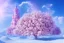 Placeholder: snow, pink castel and at right pink tree