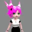 Placeholder: ROBLOX woman character pink hair with horns with white t-shirt and black tie