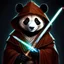 Placeholder: Retrato de un Oso Panda Jedi con túnica y capucha, espada luminosa, cuerpo completo, calidad ultra, hiperdetallado, arte digital, 8k