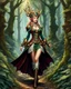 Placeholder: Cuerpo completo, Pintura steampunk de una Reyna elfo caminando en el bosque, coloreada, maximalista, calidad ultra, hiperdetallada, 12k