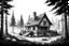 Placeholder: basic pencil sketch of Hagrids house isolated in a forest clearing