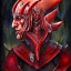 Placeholder: dnd, fantasy, watercolour, portrait, ilustration, elf, dark lord, armour, satanic, red, black, mighty, strong jaw