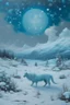 Placeholder: A cyan tundra with falling snowflakes painted by Lucas van Leyden