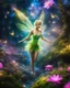 Placeholder: Beautiful Tinkerbell on flying in Landscape in a magical place with neon flowers and tiny fairies all in photography art